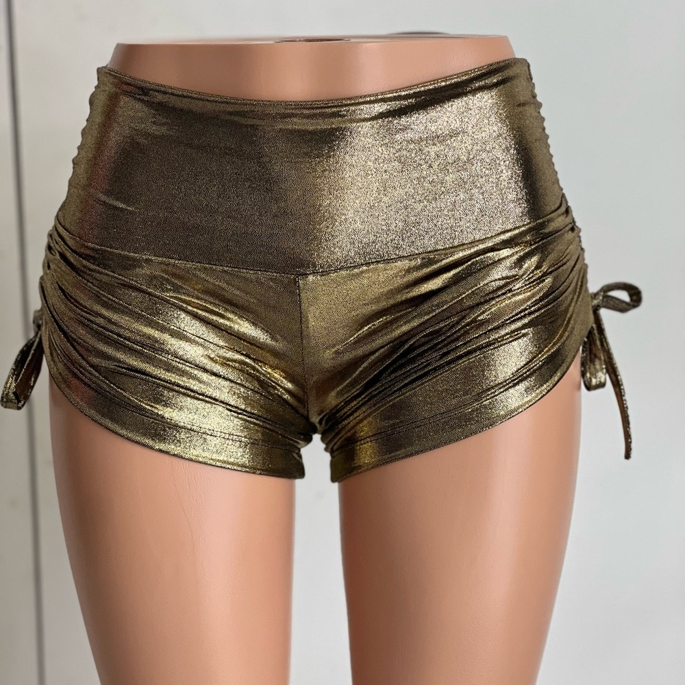 Bronze Metallic side string workout swim festival shorts Made in USA NEW